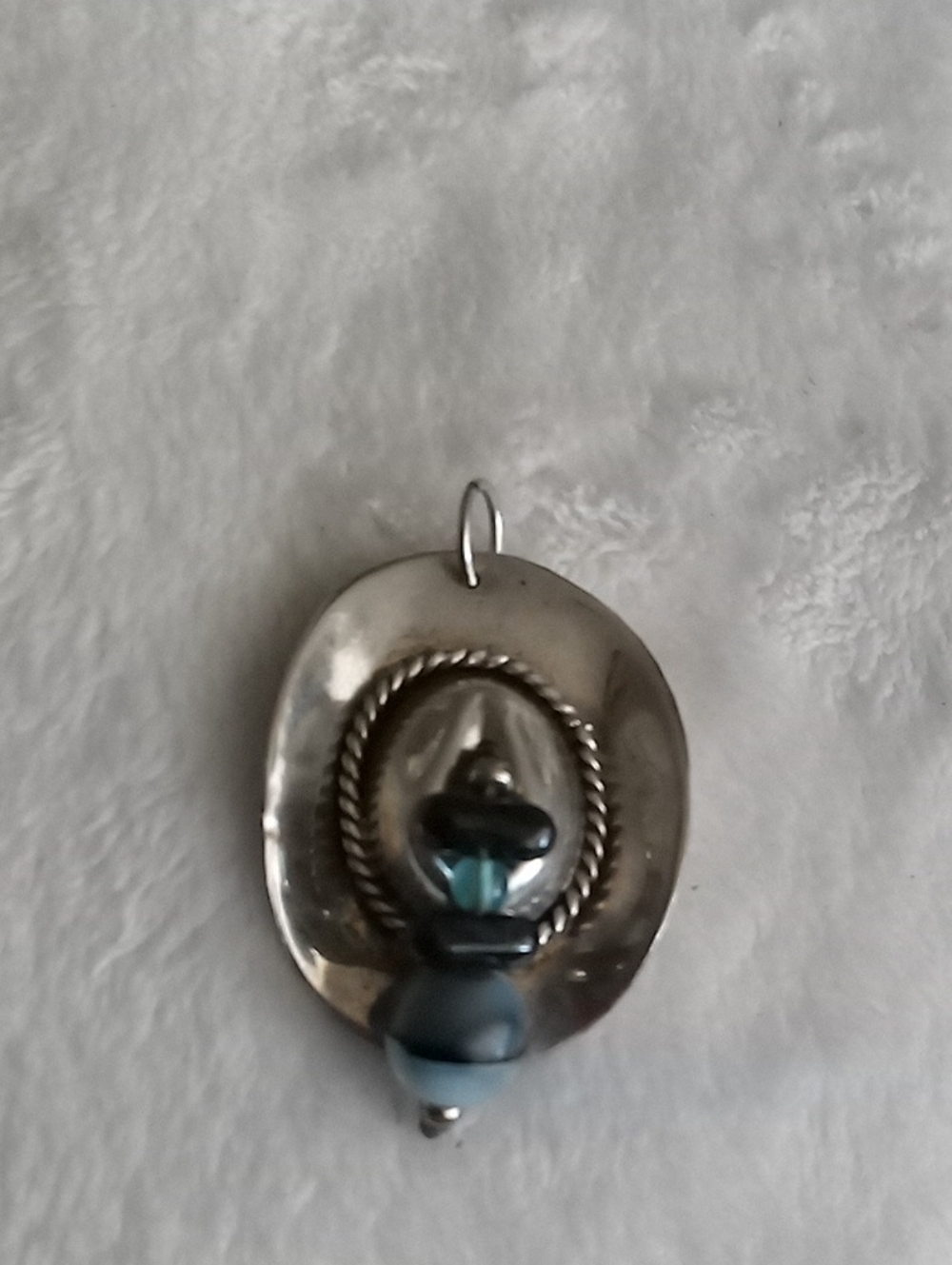 Vintage 925 Mex Silver Western Hat Pendant with Blue Accents